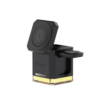 Caricatore 3 in 1da tavolo wireless con triplo sistema di carica a induzione per cellulare e smartwatch e AirPods